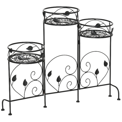 Outsunny Soporte de Metal para Plantas Macetas Plegable Estantería para Flores con 3 Estantes Decoración Interiores Exteriores para Jardín Terraza Balcón 74x23x62 cm Negro