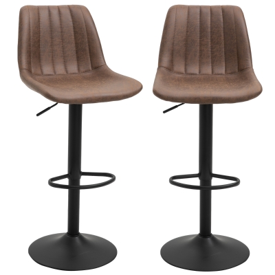 HOMCOM Bar Stools Twin - Pair Vintage PU Leather Kitchen Stools Height Adjustable Brown