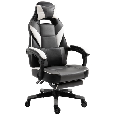 Vinsetto Cool & Stylish Gaming Chair Ergonomic w/ Padding Footrest Neck Back Pillow Adjustable Chair Grey