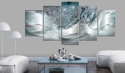 Quadro - Sparkling Dandelions (5 Parts) Blue Wide, 200x100