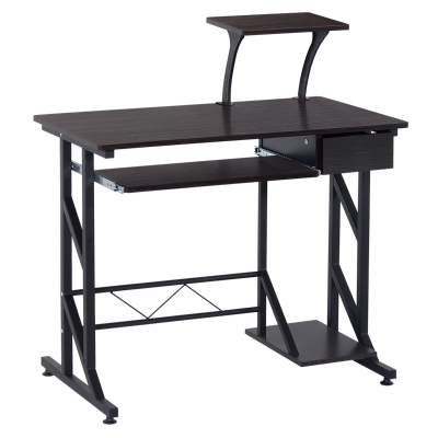 HOMCOM Computer Desk with Sliding Keyboard Tray Drawer and Host Box Shelf-Walnut