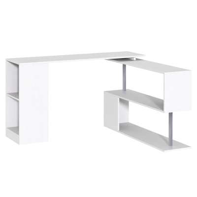 HOMCOM 55" 360° Rotating Corner Computer Desk Modern L-Shaped Home Office Workstation White