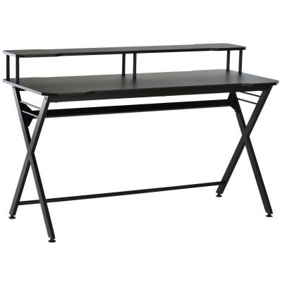 HOMCOM 55 inch Gaming Desk Racing Style Computer Office PC Gamer Workstation with Elevated Monitor Stand, Headphone Hook, Black