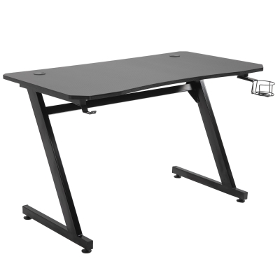 HOMCOM Steel Frame Gaming Desk Writing Table Workstations for Home and Office w/ Cup Headphone Holder Adjustable Feet Black
