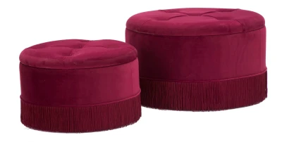 Puff Con Contenitore Lines New Coppia Bordeaux Cm Ø 71X41-55X33
