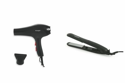 Kooper Set Asciugacapelli 2000W E Piastra 32W Nero