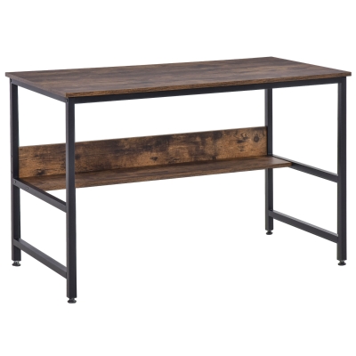 HOMCOM Metal Frame 2-Tier Office Desk Black/Brown