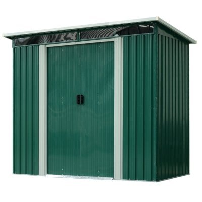 Outsunny Pent Roofed Metal Garden Shed House Hut Gardening Tool Storage Foundation and Ventilation 260L x 133W x 200Hcm