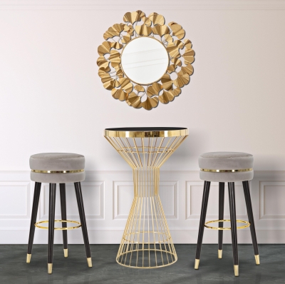 Sgabello Bar Paris Grigio/Gold Cm Ø 35X74