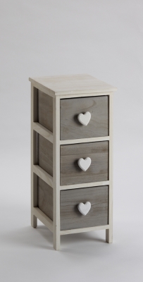 Cassettiera Bianca/Grigia Con Pomoli A Cuore, Prodotto In Legno Di Paulownia