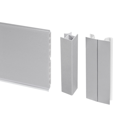 Emuca Kit battiscopa da cucina, con accessori per unione, altezza 100 mm, 4,7 m, plastica, anodizzato satinato.