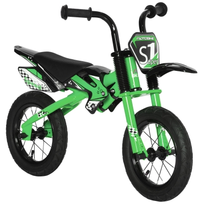 HOMCOM 12" Kids Balance Bike, No Pedal Training Bicycle, Motorbike Look, Steel Frame, with Air Filled Tires, Handlebar, PU Seat, for 3-6 Years Old, Green