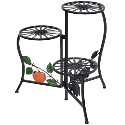Support porte-plantes métal noir 3 niveaux pliable