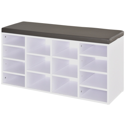 HOMCOM PU Leather 14-Compartment Shoe Storage Bench Brown/White