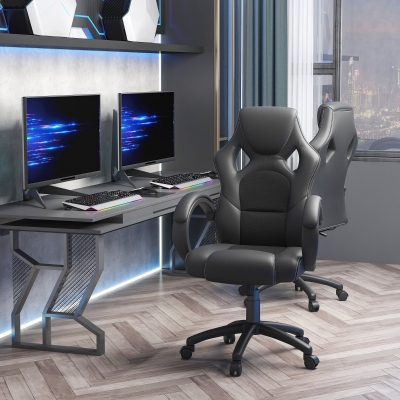 HOMCOM Racing Chair Gaming Sports Swivel Leather Office PC Chair Height Adjustable-Black