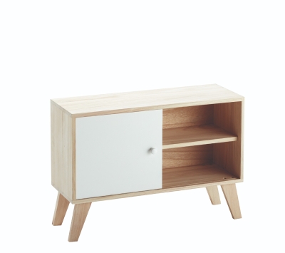 Mobiletto A Vani Con Antine Scorrevoli In Legno Di Paulownia Con Piedini In Kd