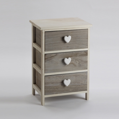 Cassettiera Bianca/Grigia Con Pomoli A Cuore, Prodotto In Legno Di Paulownia