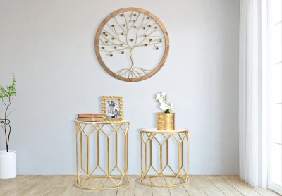 Tavolinetti Da Caffe' Gold Coppia Cm Ø 50X60-45X50