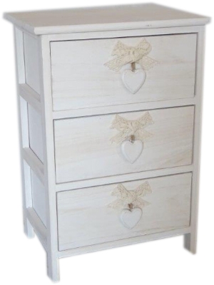 Cassettiera 3 Cassetti Con Cuore Colore White Washed In Legno Di Paulownia