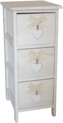 Biacchi Cassettiera 3 Cassetti Con Cuore Colore White Washed In Legno Di Paulownia