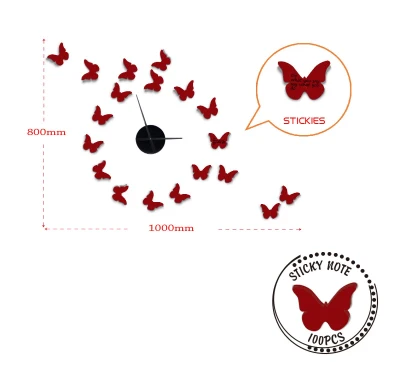 Sticker Da Muro Orologio Butterflies Con Post-It Cm 100X80 