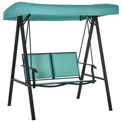 Outsunny 2 Seater Garden Swing Chair Outdoor Hammock Bench w/ Adjustable Tilting Canopy, Texteline Seats and Steel Frame, Blue