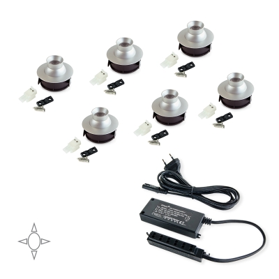 Emuca Luce LED, D. 33 mm, orientabile, convertitore 15 W, Luce bianca naturale, Alluminio, Anodizzato opaco, 6 u.