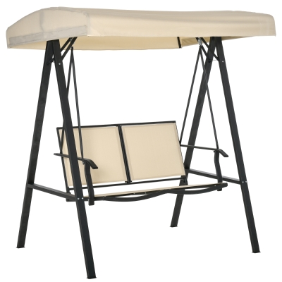 Outsunny 2 Seater Garden Swing Chair Outdoor Hammock Bench w/ Adjustable Tilting Canopy, Texteline Seats and Steel Frame, Beige