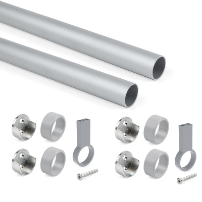Emuca Kit tubo per armadio rotondo à˜28, 1,15 m, Anodizzato opaco, Alluminio e Zama