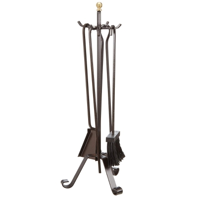 Set 4 pz accessori per camino barra liscia in ferro 22x58h