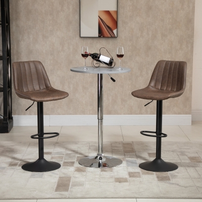 HOMCOM Barstools 2 Piece Adjustable Height Dining Counter Chair 360° Swivel with Footrest for Home Pub, Brown