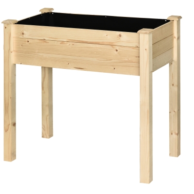 Outsunny Garden Rectangular Wooden Planting Flower Elevated Raised Bed Stand Pot Outdoor Planter Vegetable Herb Holder Display Box - 86L x 46W x 76Hcm