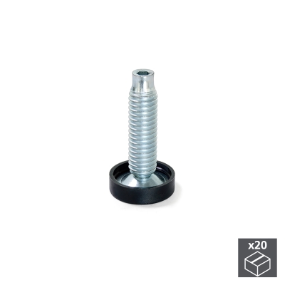 Emuca Piedino regolabile per mobile, base circolare, M10, D. altezza 23 mm, altezza 61 mm, Acciaio e Plastica, 20 u.