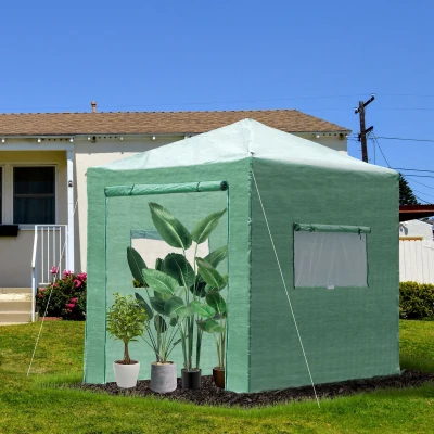 Outsunny Portable Walk in Pop-up Greenhouse Outdoor for Plants Garden Foldable with Carrying Bag , PE Cover, Steel Frame, Green, 2.4L x 1.8W x 2.4H m