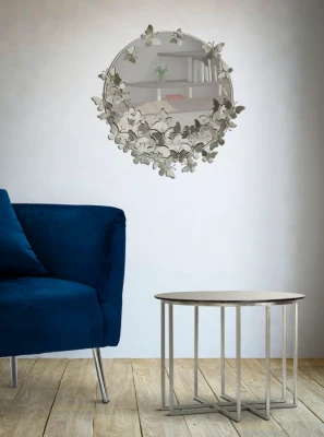 Specchio Farfalle Round Silver Cm Ø 74X4X75