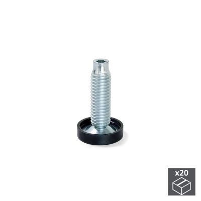 Emuca Piedino regolabile per mobile, base circolare, M 10, D. 23 mm, altezza 38 mm, Acciaio e Plastica, 20 u.