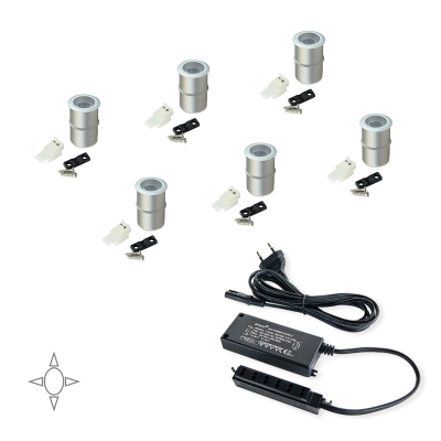Emuca Luce LED, D. 18 mm, ad incasso, convertitore 15 W, Luce bianca naturale, Alluminio, Anodizzato opaco, 6 u.