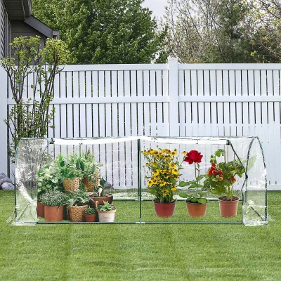 Outsunny Tunnel Greenhouse Green Grow House for Garden Outdoor, Steel Frame, PVC Cover, Transparent, 250 x 100 x 80cm