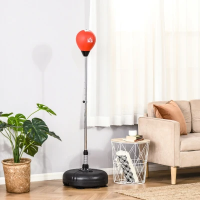 HOMCOM Saco de Boxe de Pé com Altura Ajustável de 4 Níveis Punching Ball com Base Preenchida Luvas e Inflador para Adultos e Adolescentes Ø45x132-158cm Preto e Vermelho