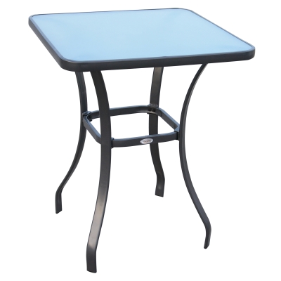 Outsunny Bar Table Bistro Square Glass Dining Kitchen Breakfast Pub Party Metal Garden Café Coffee Table Patio