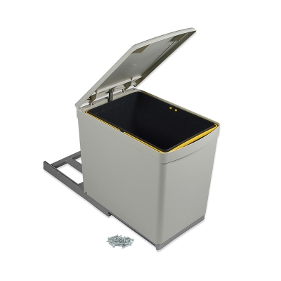 Emuca Pattumiera per differenziata, fissaggio inferiore, ad estrazione manuale con 1 contenitore da 16L e coperchio ad apertura automatica