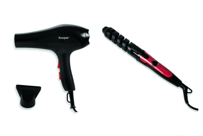 Kooper Set Asciugacapelli 2000W+Arricciacapelli 30W Rosso