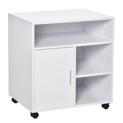 HOMCOM Soporte para Impresora Multifuncional Armario de Oficina Móvil con Estante Puerta Ruedas Espacio Amplio de Almacenaje 60x50x65,5cm