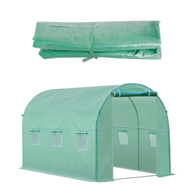 Outsunny Cubierta de Repuesto para Invernadero 300x200x200cm Tipo Túnel Carpa de Invernadero con 6 Ventanas y Puerta para Jardín Huerto Anti-UV PE Verde