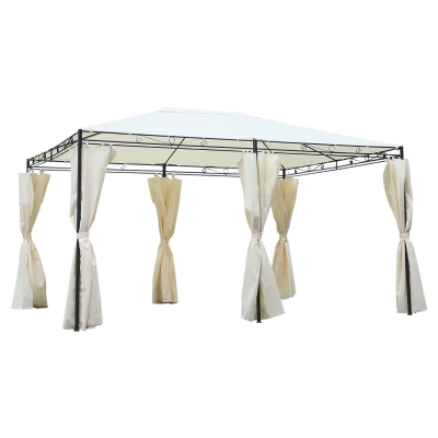 Outsunny Gazebo Pabellón Exterior 4x3x2.55m Cenador con Techo Carpa Glorietas de Jardín con Tela Poliéster Resistente al UV Color Crema