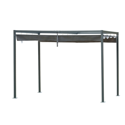 Outsunny Pérgola 3x2 m Cenador de Jardín con Techo Retráctil de Poliéster con Recubrimiento Resistente para Celebraciones Fiestas Bodas Gris