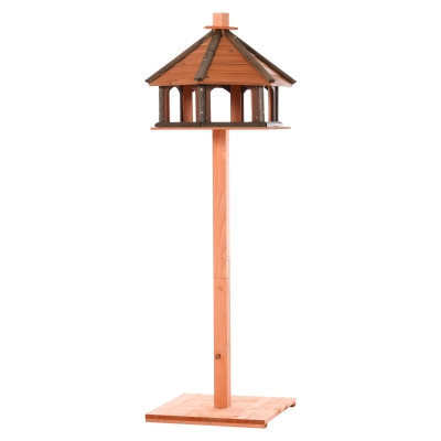 PawHut Comedero para Pájaros de Pie de Madera Maciza Ø52x130 cm con Techo Alimentador de Aves Silvestres para Exterior Jardín Natural