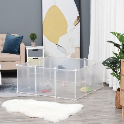PawHut Valla para Animales Pequeños Jaula Modular de Metal con 12 Paneles 24 Conectores para Conejos Cobayas y Cachorros 105x105x45 cm Blanco