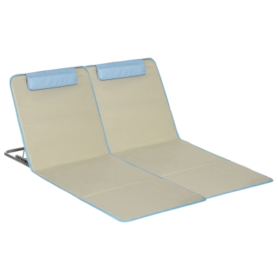 Outsunny Set de 2 Esteras de Playa Plegables 124x53x50 cm con Respaldo Ajustable y Reposacabezas Esterillas de Playa Tela Oxford Acero con Bolsa de Transporte Beige