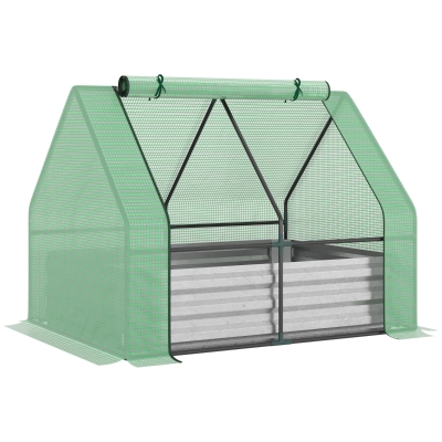 Outsunny Invernadero de Jardín Pequeño 127x95x92 cm Tipo Caseta con Arriate de Acero Interior Ventana Enrollable y Cubierta de PE 140 g/m² para Cultivos Plantas Flores Verde